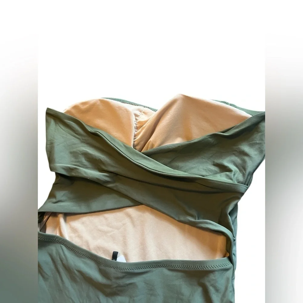 J. Crew One Piece Bandeau Criss Cross Back Swimsuit Sz 8 Safari Green